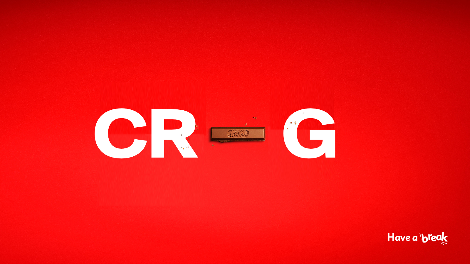 CR—G set in white on red, with a KitKat bar in place of the dash and the words Have a break.